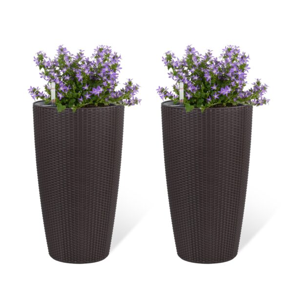 Tall Planters (Set of 2) With Water Level Monitor And Automatic Watering - Brown