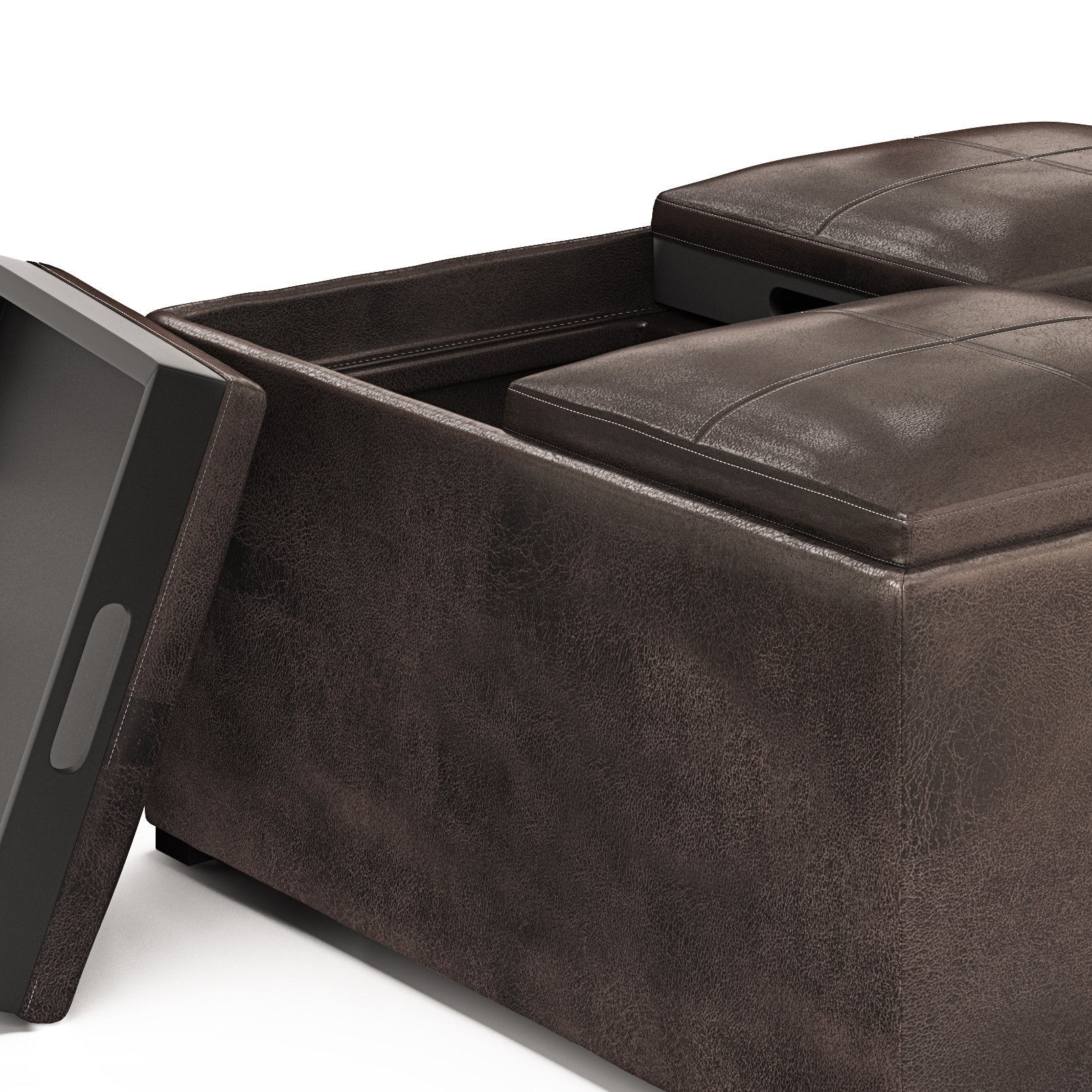 Avalon - Square Coffee Table Storage Ottoman - Distressed Brown - Image 4