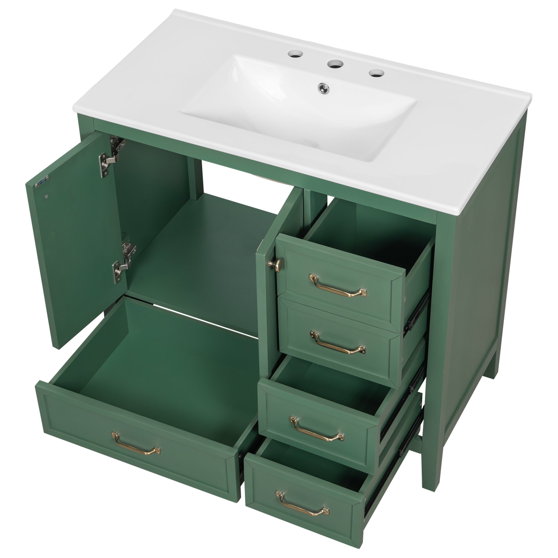 Elegant Vintage 36" Bathroom Vanity With Sink And Soft Closing Door, 4 Drawers Of Different Sizes Frame - Green - Image 15