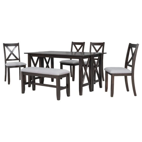 6 Piece Family Dining Room Set With Solid Wood Space Saving Foldable Table And 4 Chairs With Bench - Espresso