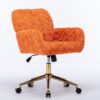 Office Chair, Artificial Rabbit Hair Home Office Chair With Golden Metal Base, Adjustable Desk Chair Swivel Office Chair, Vanity Chair - Orange - Image 7