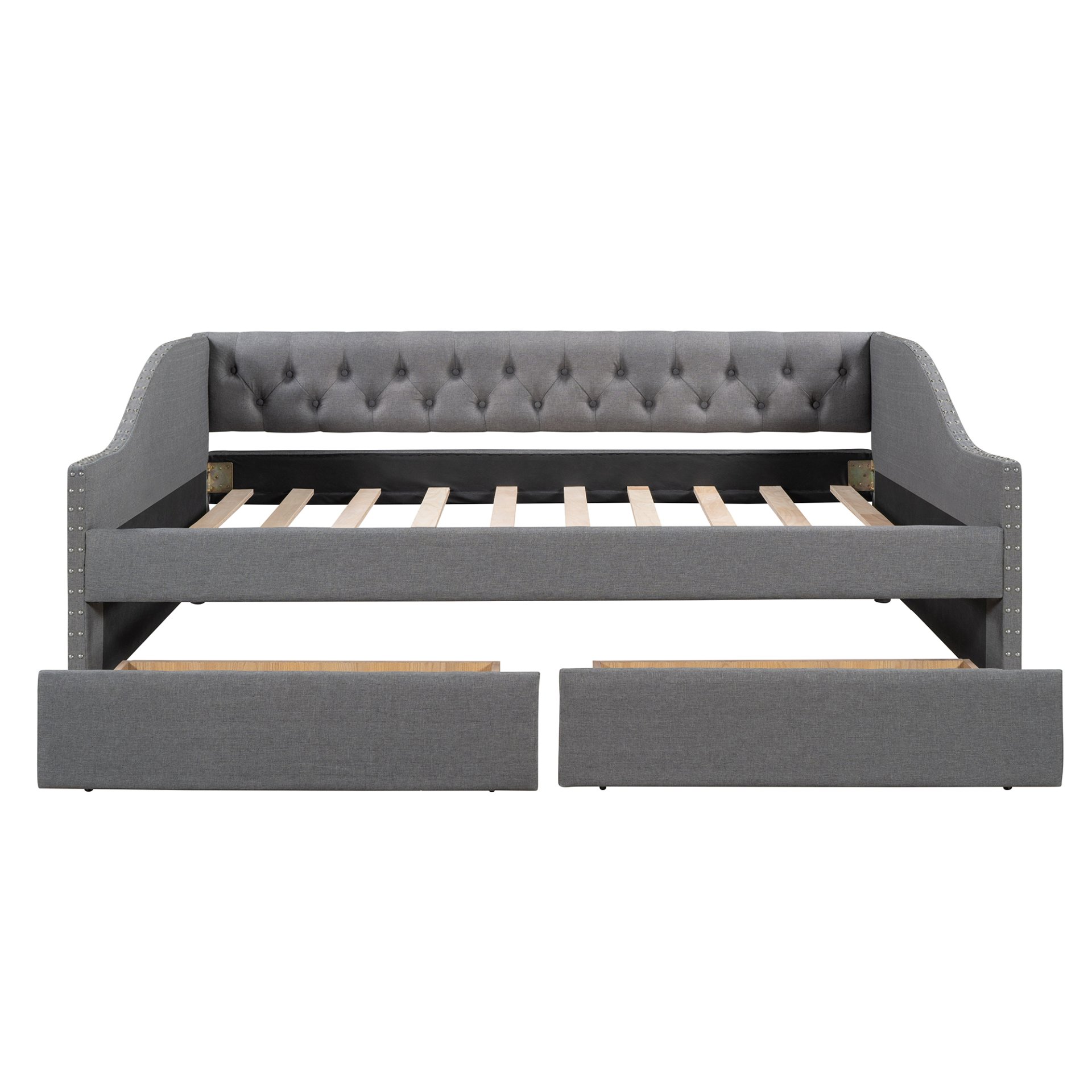 Full Size Upholstered Daybed With Two Drawers, Slat Support - Gray - Image 4