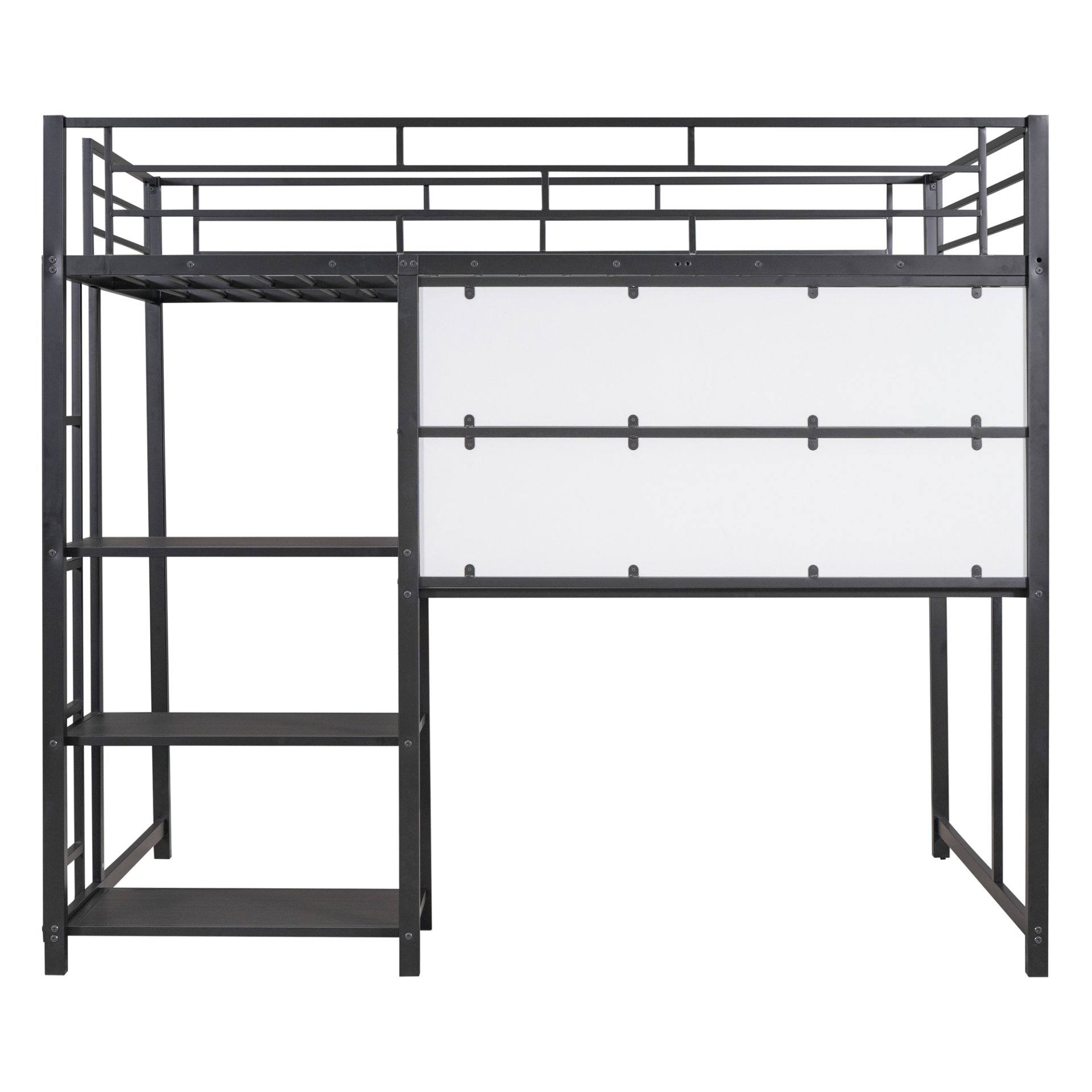 Full Size Loft Bed With Desk And Whiteboard, With 3 Shelves And Ladder - Black - Image 3