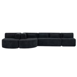 Upholstered Sofa Free Combined Sofa Couch With 2 Chaise Lounge And 5 Back Pillows For Living Room - Black