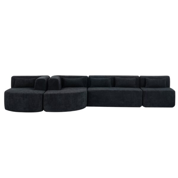 Upholstered Sofa Free Combined Sofa Couch With 2 Chaise Lounge And 5 Back Pillows For Living Room - Black