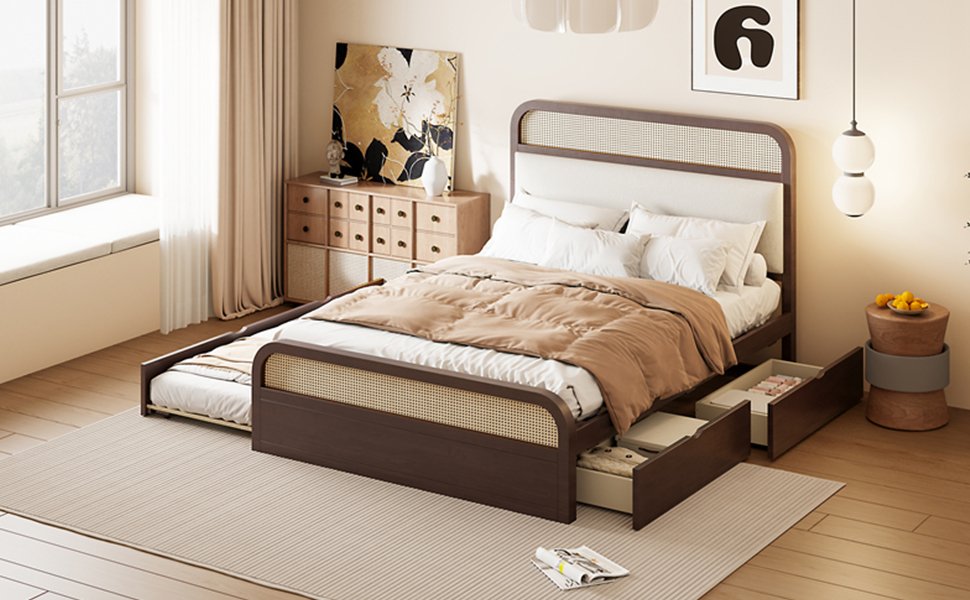 Queen Size Platform Bed With Trundle And 2 Drawers - Espresso - Image 21