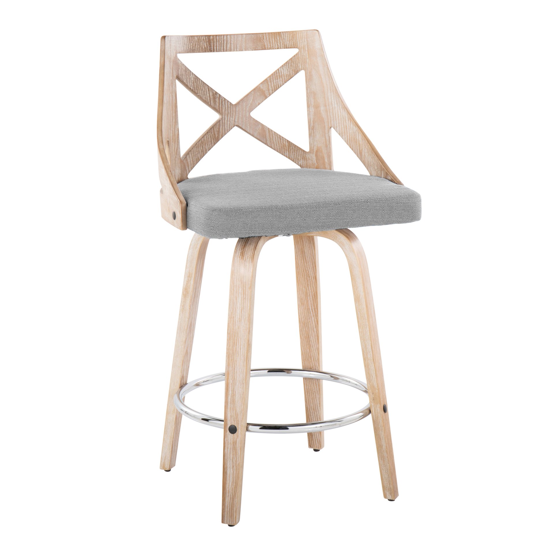 Charlotte - Farmhouse Fixed Height Counter Stool With Swivel With Round Footrest (Set of 2) - White Washed / Light Gray - Image 2