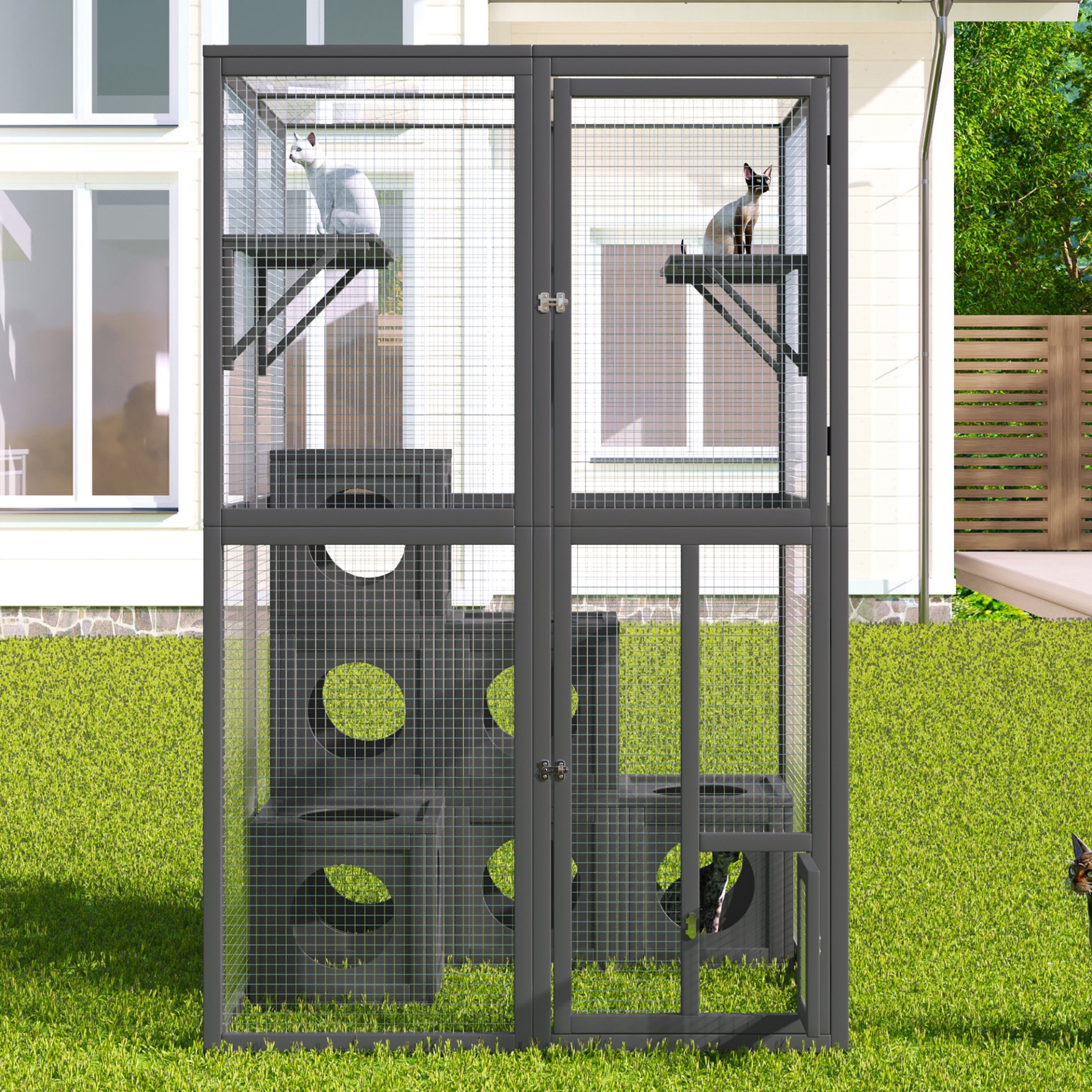 Outdoor Cat House With Shelves And Weather Protection, Removable Wood Boxes - Gray - Image 9