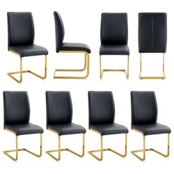 Luxury Simple Arch Chair (Set of 8) Material High Resilience Dining Chair With Metal Legs - Black / Gold