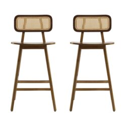Bari - Indoor Wood Barstool Set Rubberwood And Rattan - Walnut