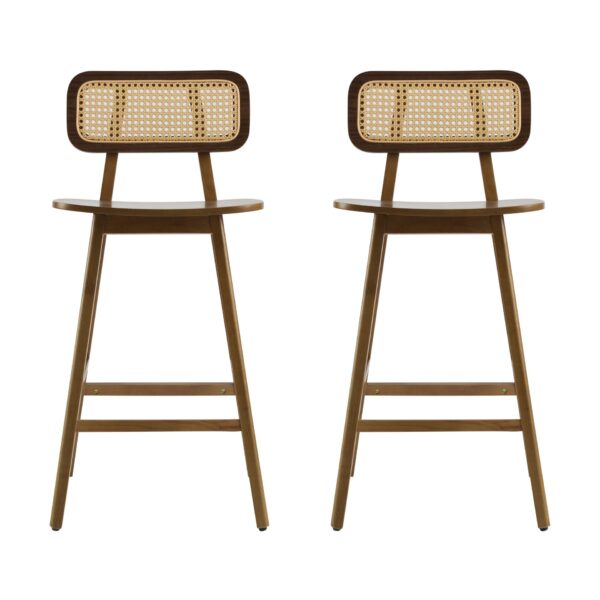 Bari - Indoor Wood Barstool Set Rubberwood And Rattan - Walnut