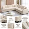 Convertible L Shaped Sectional Corner Couch With Armrest Storage Cup Holders USB Charger, Irregular Corner Oversized Comfy Modular Sofa - Beige - Image 19