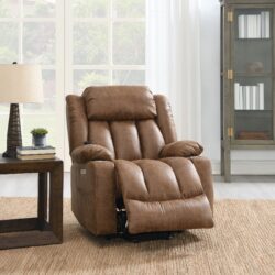 Pacay - Leather Aire Power Motion Recliner With Lift Heating Massage Function - Brown