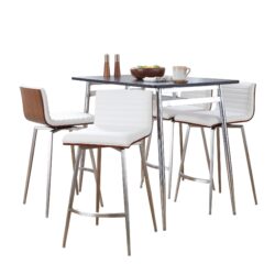 Marcel Mason - 5 Piece Swivel Contemporary Counter Height Dining Set - Chrome - Black / Walnut / White