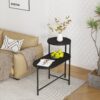 Round Coffee Table With Storage Tray 2 Tier Oval End Tables Wooden Small Side Table For Living Room - Black - Image 2