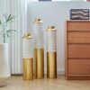 Modern Droplet Shaped Floor Vase Set Honeycomb Design, 3 Piece Metal Decorative Vases For Home Interior Display - Gold / White - Image 9