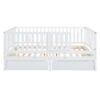 Full Size Daybed With Fence Guardrails And 2 Drawers, Convertible Floor Bed & Daybed - White - Image 3