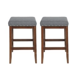 Upholstered Bar Stool With Nailhead Trim And X Frame Design (Set of 2) - Charcoal