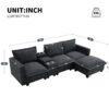 Modern Sectional Cloud Sofa With Console USB Charger Reading Light Cup Holder, Wide Seat 4 Seat Modular Couch Storable Indoor Funiture - Dark Gray - Image 18