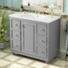 Contemporary Bathroom Vanity Cabinet, 4 Drawers & 1 Cabinet Door, Multipurpose Storage, Resin Integrated Sink, Adjustable Shelves, Solid Wood Frame With MDF - Gray - Image 2