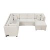 U - Shaped Sectional Sofa Pull Out Sofa Bed With 2 USB Ports, 2 Power Sockets, 3 Back Pillows And A Storage Chaise For Living Room - Beige - Image 11