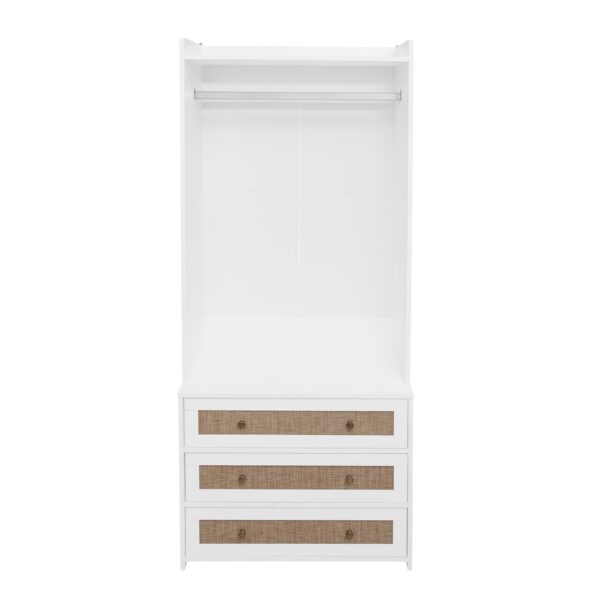 Wardrobe With 3 Drawers High Wardrobe Armoire With Rattan For Living Room Organizer - White