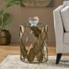 Boho Glam Pino Side Table With Fish Scale Design Tempered Glass Top - Brown - Image 4