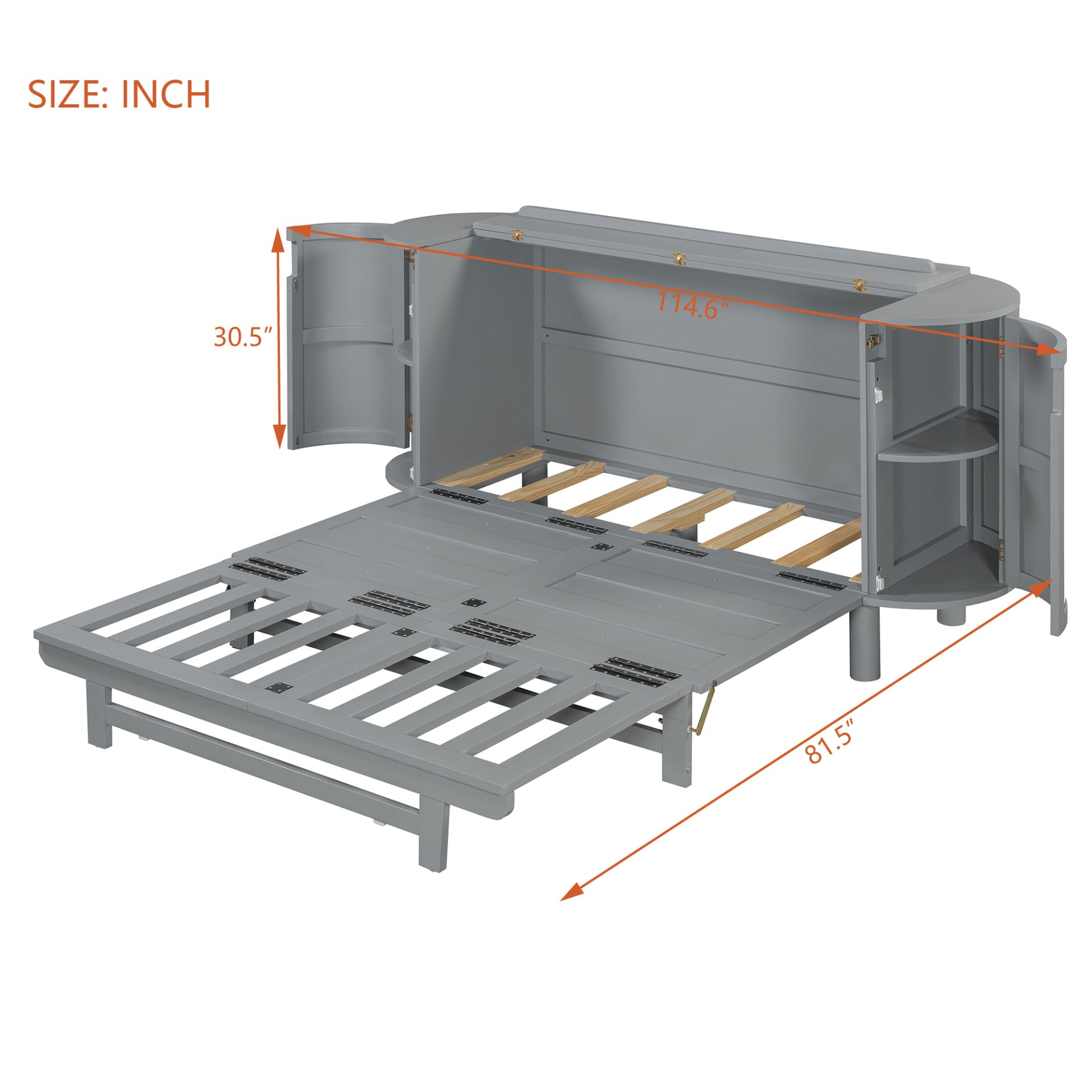 Queen Murphy Bed With Hidden Storage & Modern Woven Design - Gray - Image 10