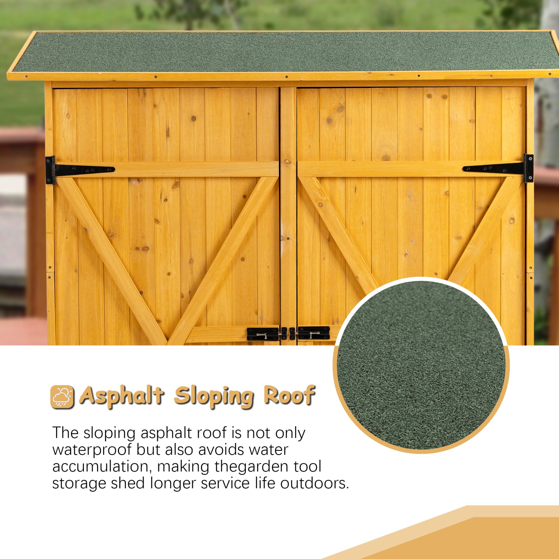 Outdoor Storage Shed With Lockable Door, Wooden Tool Storage Shed With Detachable Shelves & Pitch Roof - Natural - Image 5