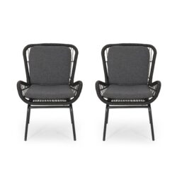 Outdoor Wicker Club Chair With Cushions (Set of 2) - Gray