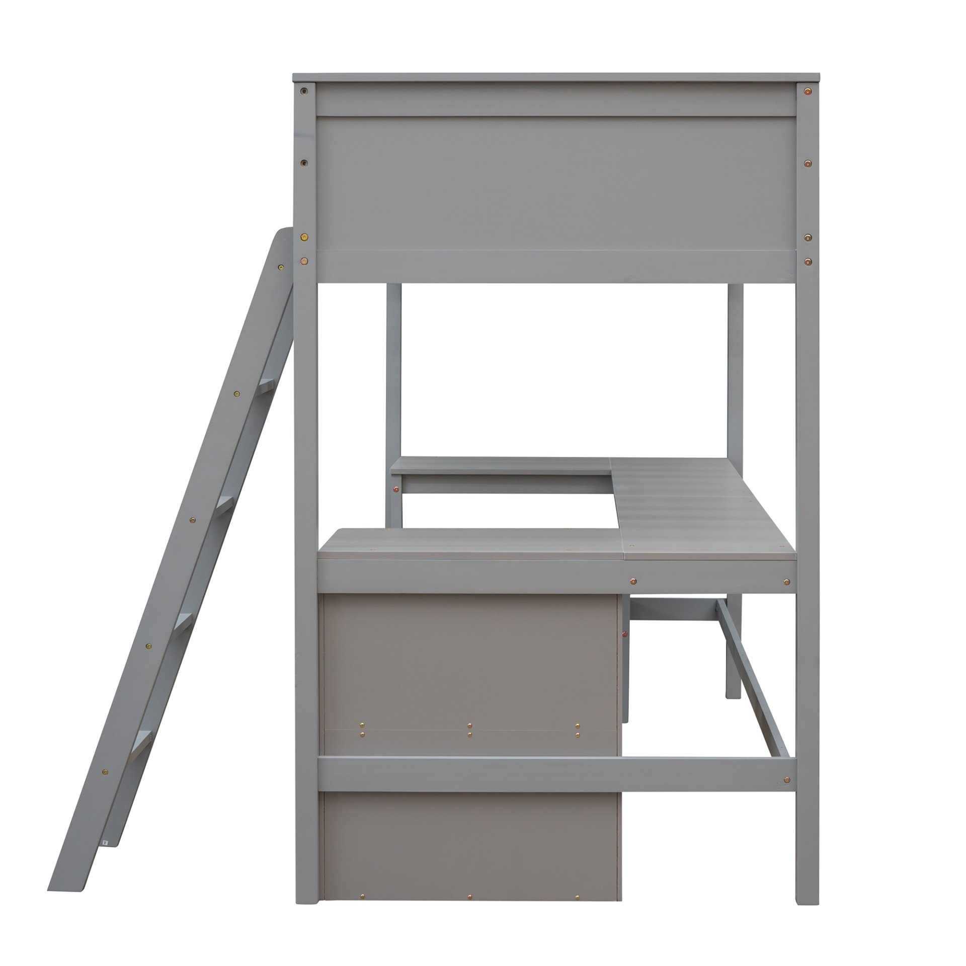 Twin Size Loft Bed With Shelves With Desk - Gray - Image 10