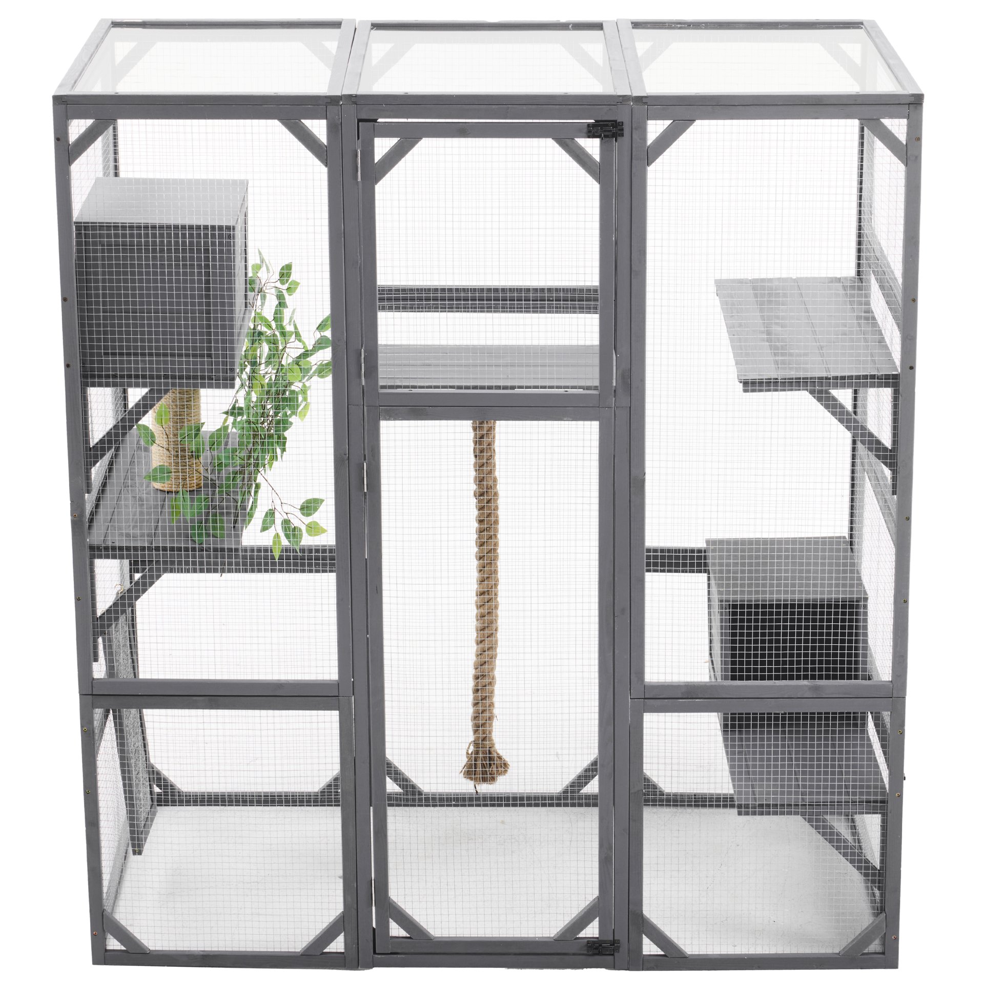 Outdoor Diy Cat House Catio With Double Enter Doors, Platforms, And Condos - Dark Gray - Image 5