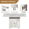 Versatile Marble Folding Dining Table With Storage Rack And Cabinet, 6 Wheels - White - Image 7