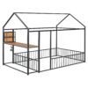 Full Size Bed House Frame With Desk, Shelves, Power Outlets And USB Ports - Black - Image 2