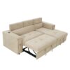 Multi-Functional Pull-Out Sofa Bed L-Shape Sectional Sofa With Adjustable Headrest, Wireless Charging, Cup Holders And Hidden Storage For Living Room - Beige - Image 20