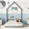 Full Roof Framed Headboard Floor Bed With Headboard Guardrails, Without Slats - Gray - Image 10