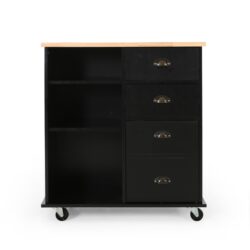 Yohaan - Contemporary Kitchen Cart With Wheels - Black