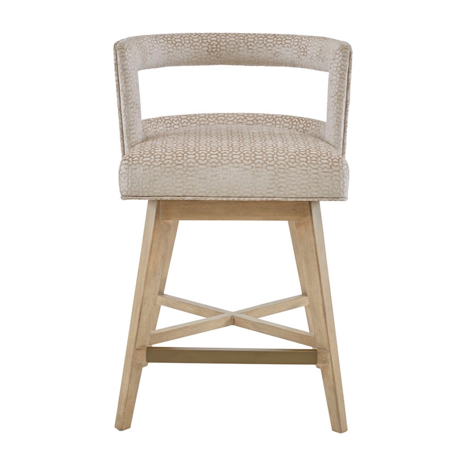 Contemporary Design Swivel Counter Stool With Low Back Support Polyester And Solid Wood - Cream - Image 6