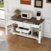 Rustic Farmhouse Kitchen Island With Storage Cabinet, Wood Top Breakfast Bar - White - Image 2