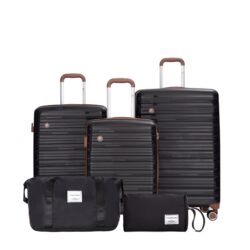 5 Piece Set (20"24"28 +A Travel Bag And A Toiletry Bag), Pp Hardshell Carry On Luggage Set With Tsa Lock Carry On Suitcase Luggage Durable Suitcase - Black