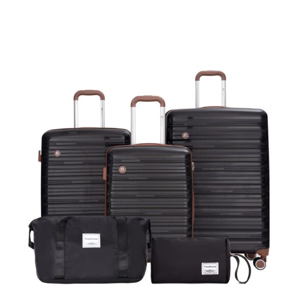 5 Piece Set (20"24"28 +A Travel Bag And A Toiletry Bag), Pp Hardshell Carry On Luggage Set With Tsa Lock Carry On Suitcase Luggage Durable Suitcase - Black