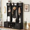 5 In 1 Entryway Bench With Coat Rack, 7 Sturdy Hooks, 2 Spacious Drawers And Adjustable Shelves, Wide Hall Tree With Metal Handles For Hallway - Black - Image 2
