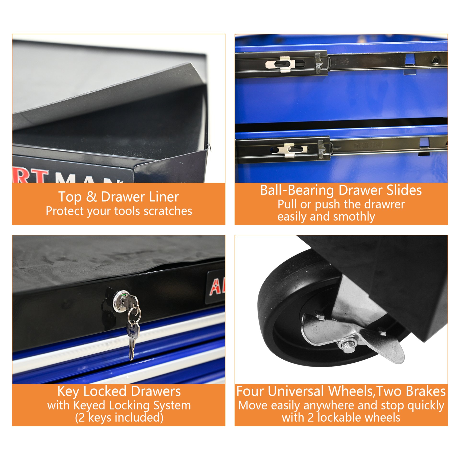 7 Drawers Multifunctional Tool Cart With Wheels - Black / Blue - Image 6