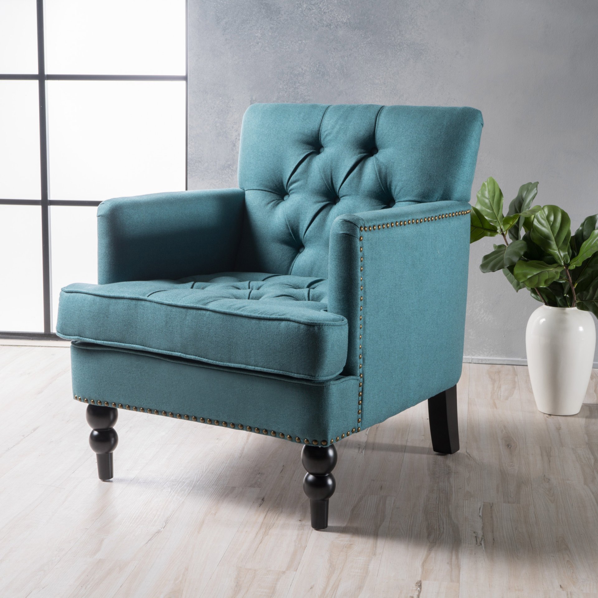 Harrison - Tufted Club Chair With Plush Cushion And Studded Trim - Dark Teal - Image 4
