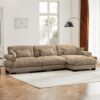 Super Comfort Oversized Modular Velvet Sectional Sofa With Movable Ottoman Convertible L Shaped Couch For Living Room - Camel - Image 8