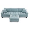 Modern Convertible Sectional L Shaped Reversible Couch Set With Free Pillows 4 Seat Suede Sleeper Sofa With Ottoman - Light Blue - Image 3