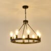 6 Light (No Bulbs) Wagon Wheel Chandelier Farmhouse Modern Small Round Chandelier For Living Room Kitchen Island Foyer Hallway Entryway Bedroom Dining Room Light Fixture Ceiling Hanging - Matte Black - Image 17
