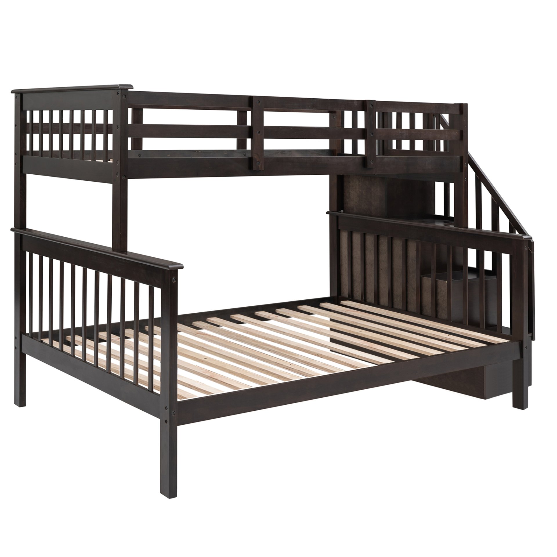 Stairway Twin Over Full Bunk Bed With Storage And Guard Rail For Bedroom - Espresso - Image 7
