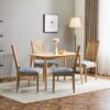 French Country Dining Chairs (Set of 4) Elegant Cane Backrest & Upholstered Seats Rustic Weathered Solid Rubberwood Frame - Slate Blue - Image 5