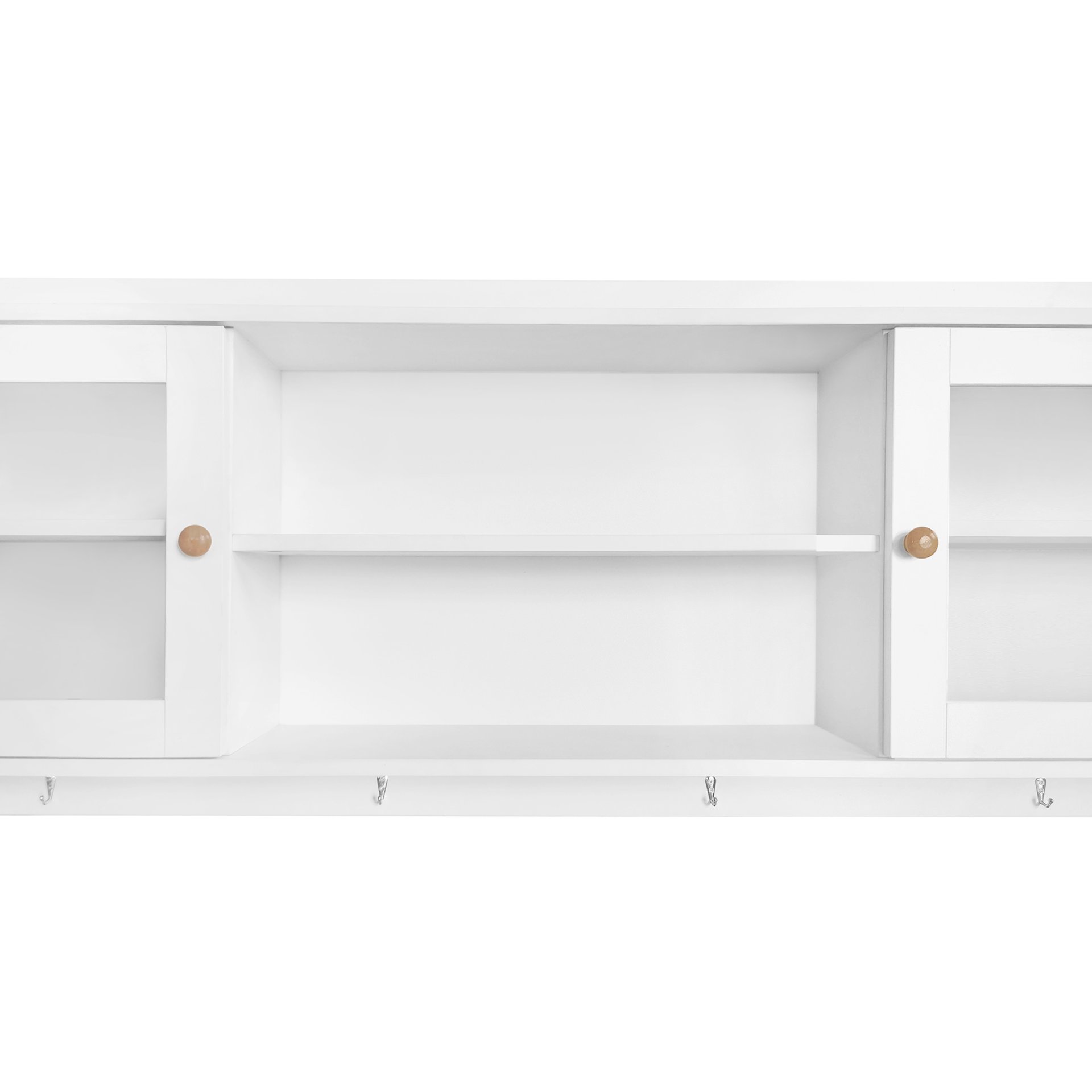 Multifunctional Tipping Bucket Shoe Cabinet With Storage Shelf & 6 Flip Drawers, Large Hall Tree With Tempered Glass Doors, Foyer Cabinet With 4 Hooks For Hallway - White - Image 16